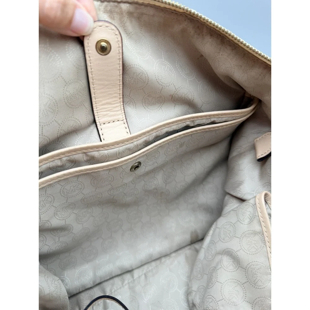 Michael Kors Large Signature MK Logo Satchel Bag Vanilla Blush Authenticated